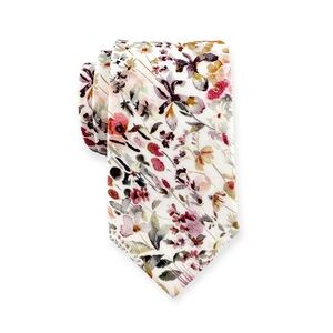 Men’s White w/ Raspberry Red Meadow Floral Necktie, Slim 2.75” Width